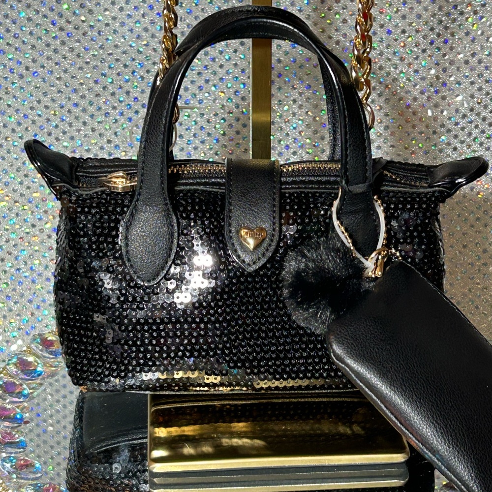 Black Juicy Couture Sequin Top-Handle Women’s Bag with Gold Accent